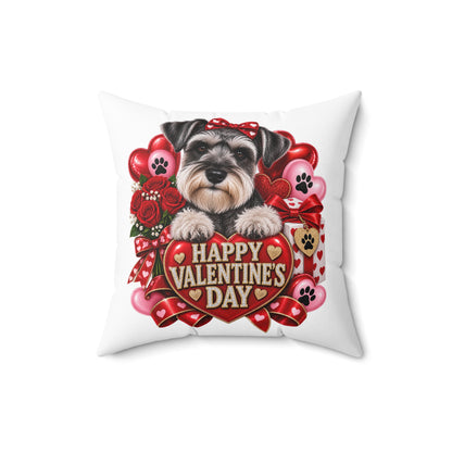 Valentine's Day Schnauzer Pillow — "Happy Valentine’s Day" Decorative Throw Pillow