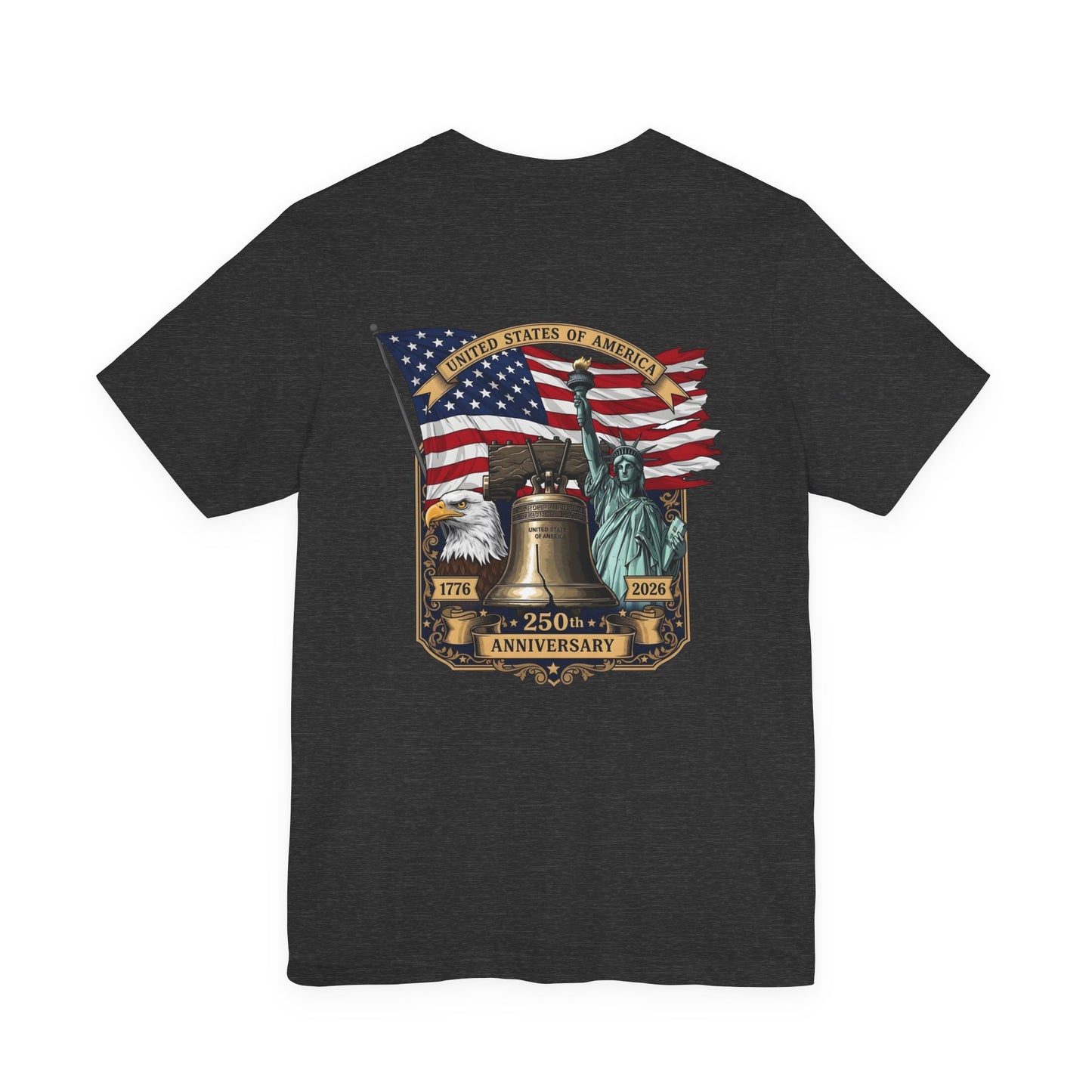 Liberty 250th Anniversary T-Shirt — American Flag, Liberty Bell & Statue of Liberty Tee
