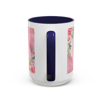 Mother’s Love Accent Coffee Mug — “A Mother's Love is the Heart of the Family” (Pink Floral, 11/15oz)