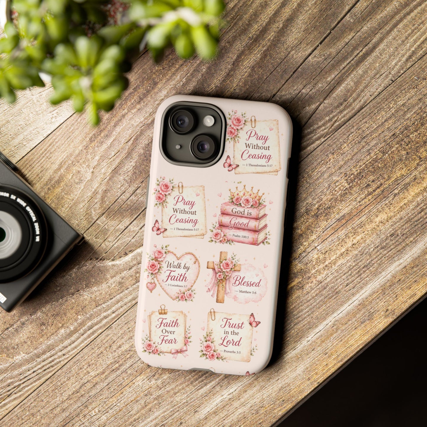 Christian Floral Phone Case — "Pray Without Ceasing" Faith Cross Design