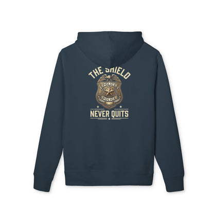 Police Shield Hoodie — "The Shield Never Quits" Badge Sweatshirt