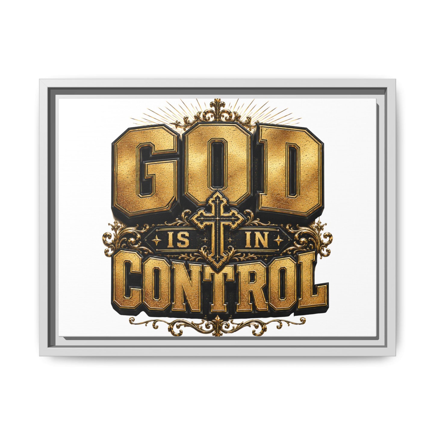 Framed Matte Canvas — "God Is In Control" Inspirational Wall Art
