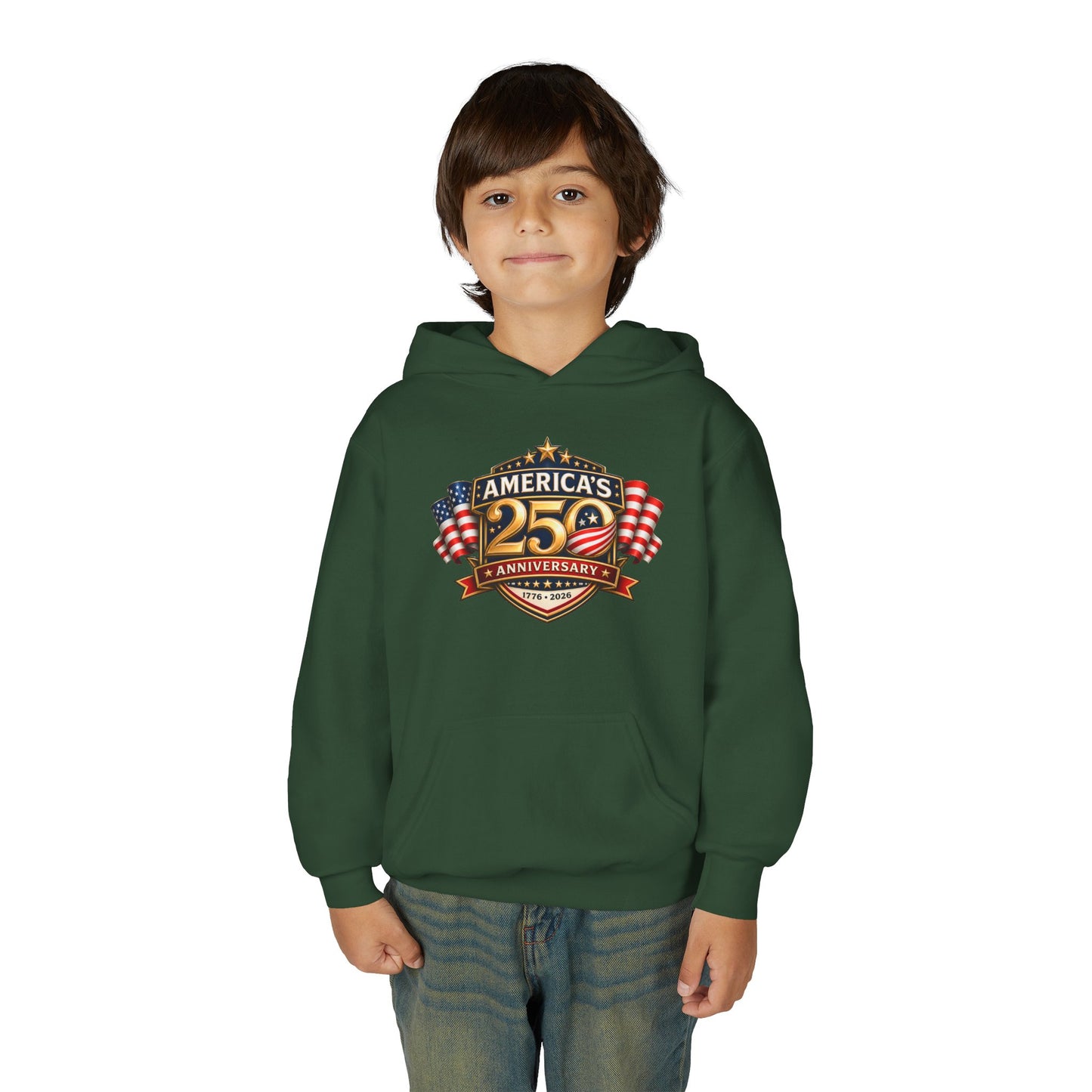 Youth Hoodie — "America's 250th Anniversary" Patriotic 1776-2026 Celebration Design