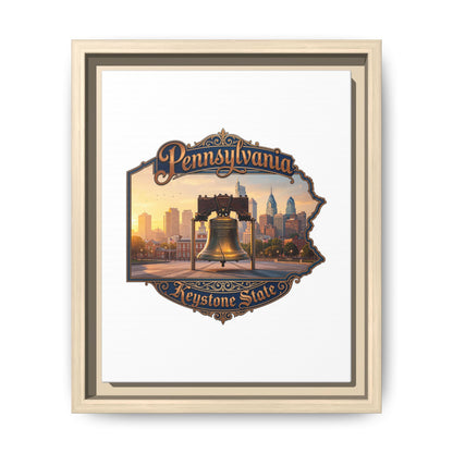 Pennsylvania Keystone State Framed Canvas Wall Art — Liberty Bell & Philadelphia Skyline