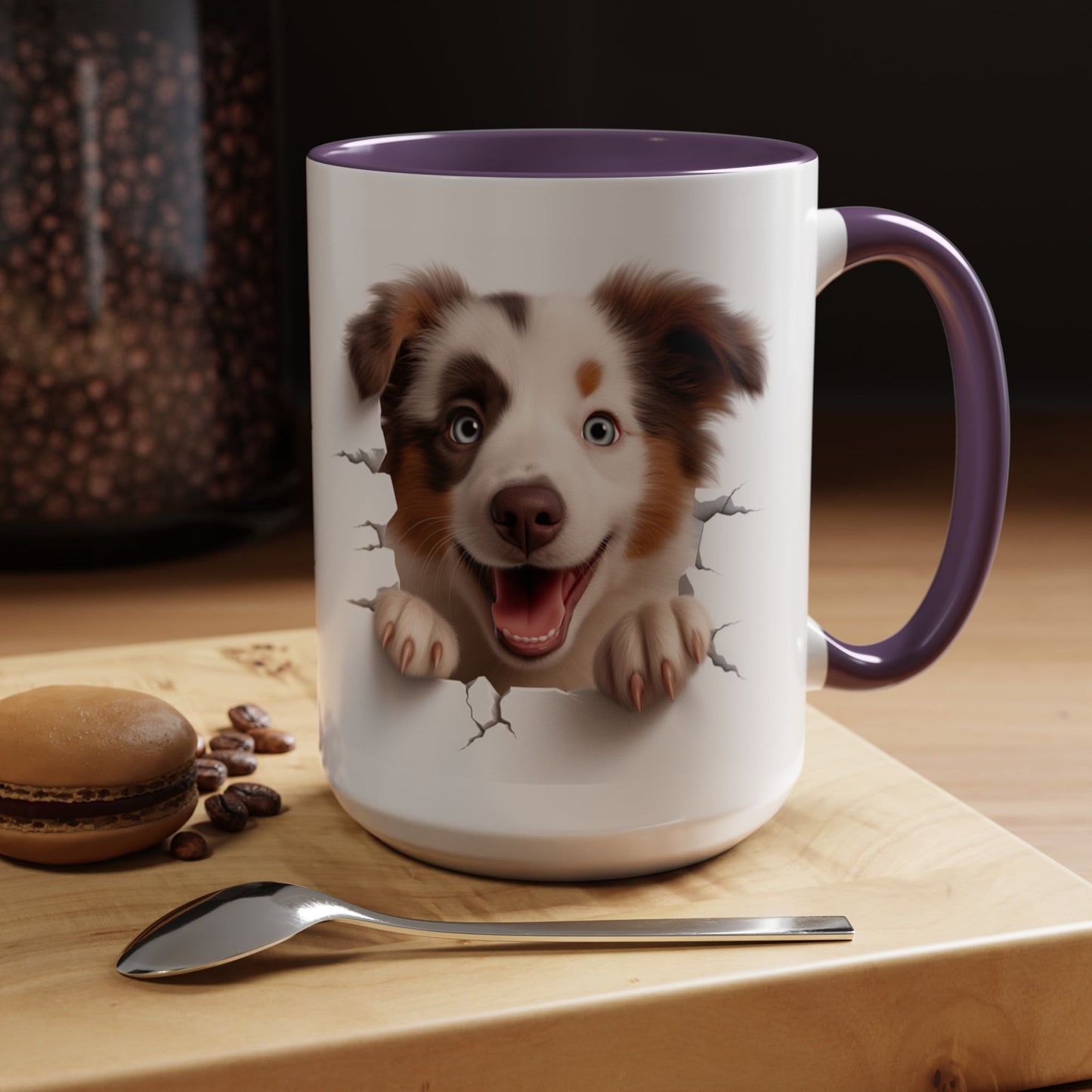 Australian Shepherd Peeking Coffee Mug — Cute Puppy Accent Mug (11/15oz)
