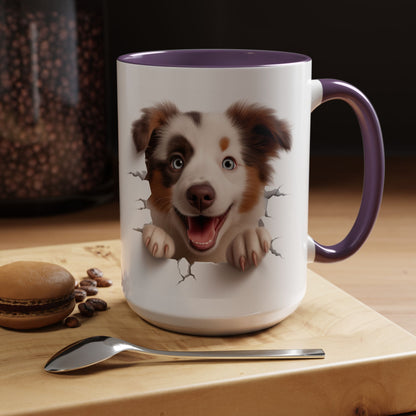 Australian Shepherd Peeking Coffee Mug — Cute Puppy Accent Mug (11/15oz)