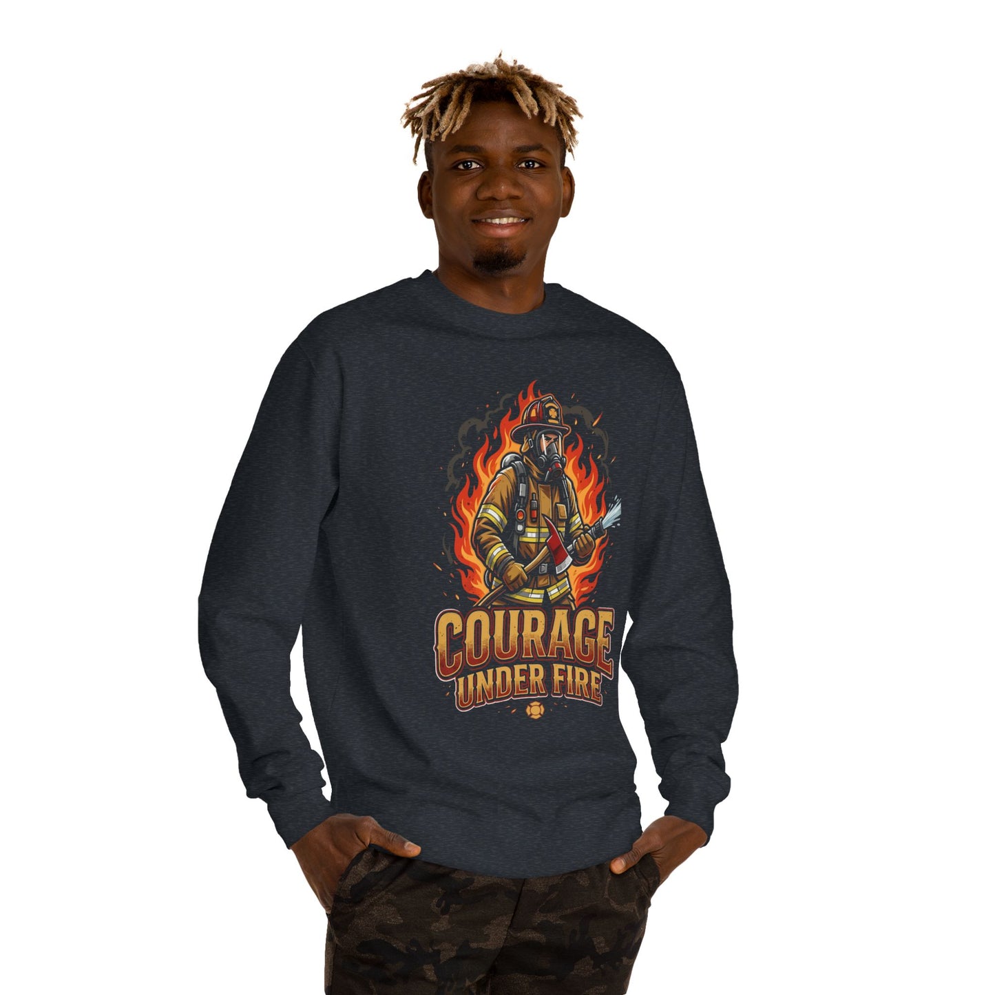 Firefighter Crewneck Sweatshirt — "Courage Under Fire" Graphic