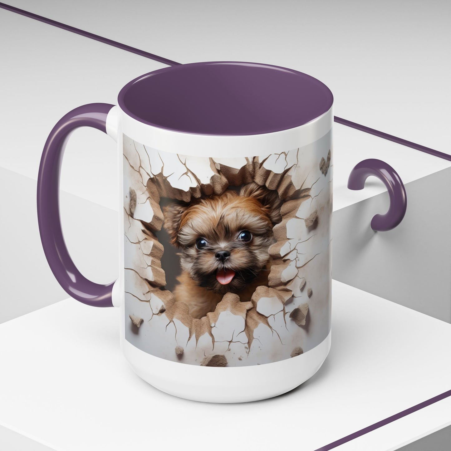 Puppy Breaking Through Accent Coffee Mug — Cute Dog 11/15oz Gift