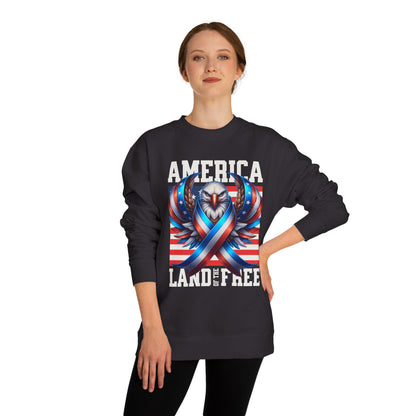 America Land of the Free Sweatshirt — Patriotic Eagle Ribbon Crewneck