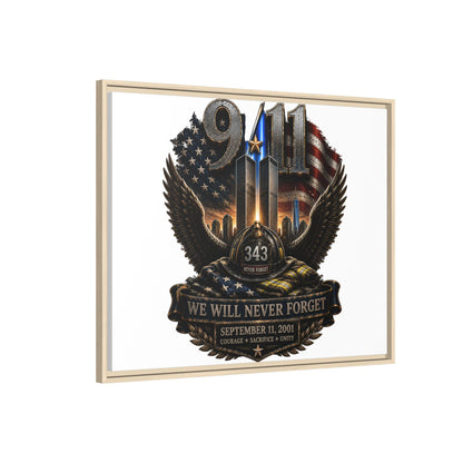9/11 Memorial Matte Canvas Print — "We Will Never Forget" Framed Tribute