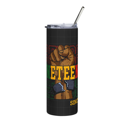 Juneteenth Stainless Steel Tumbler — Raised Fist Juneteenth 20oz Travel Cup