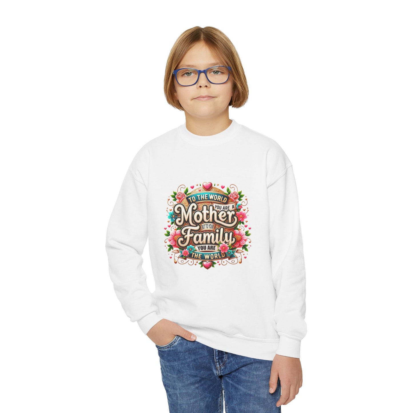 Youth Sweatshirt - "Mother & Family" Floral Quote Crewneck
