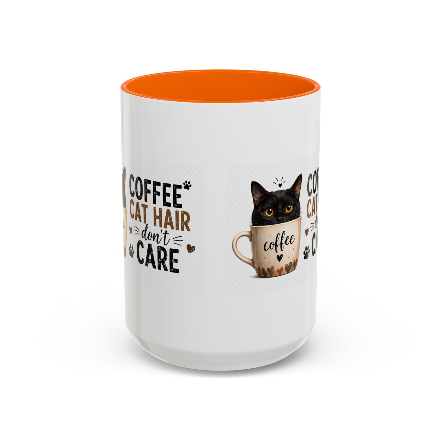Coffee & Cat Hair Mug — "Coffee, Cat Hair, Don't Care" Accent Ceramic Coffee Mug (11/15oz)