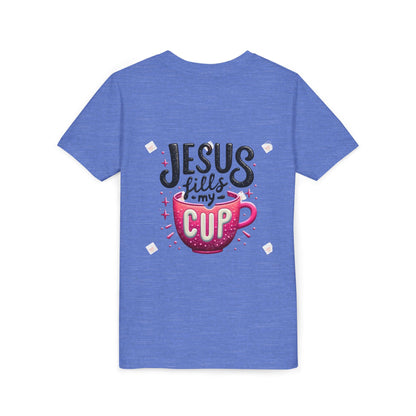 Jesus Fills My Cup Youth Tee — Christian Faith Kids Shirt