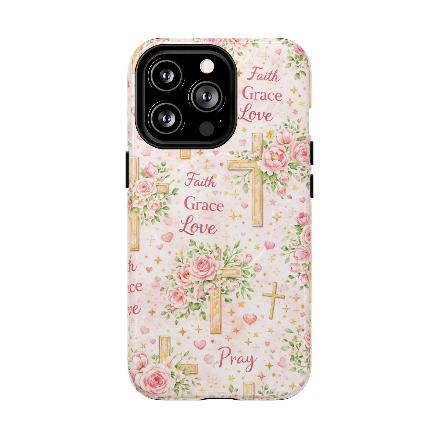 Faith Grace Love Tough Magnetic Phone Case — Floral Cross Protective Cover