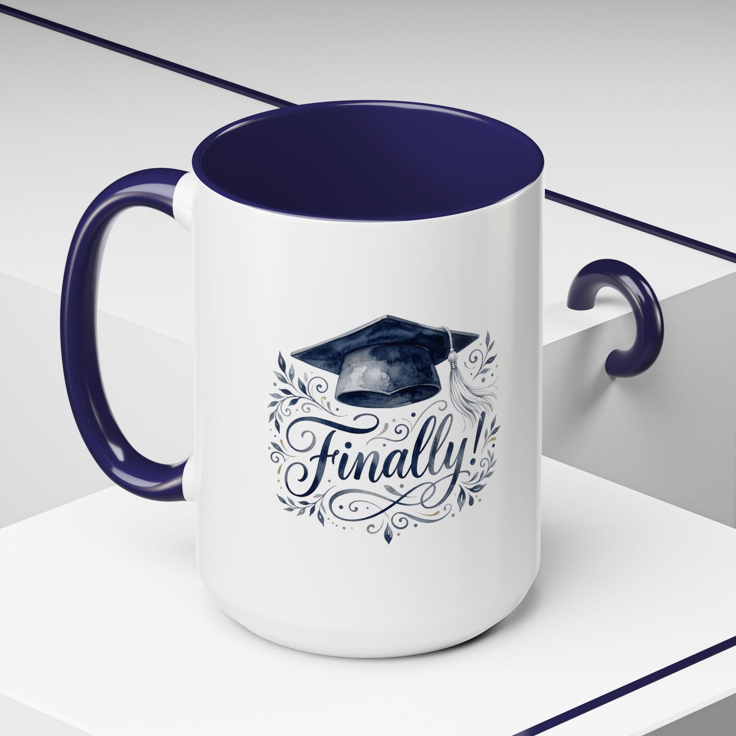 Graduation Coffee Mug — "Finally!" Cap Design (11/15oz)