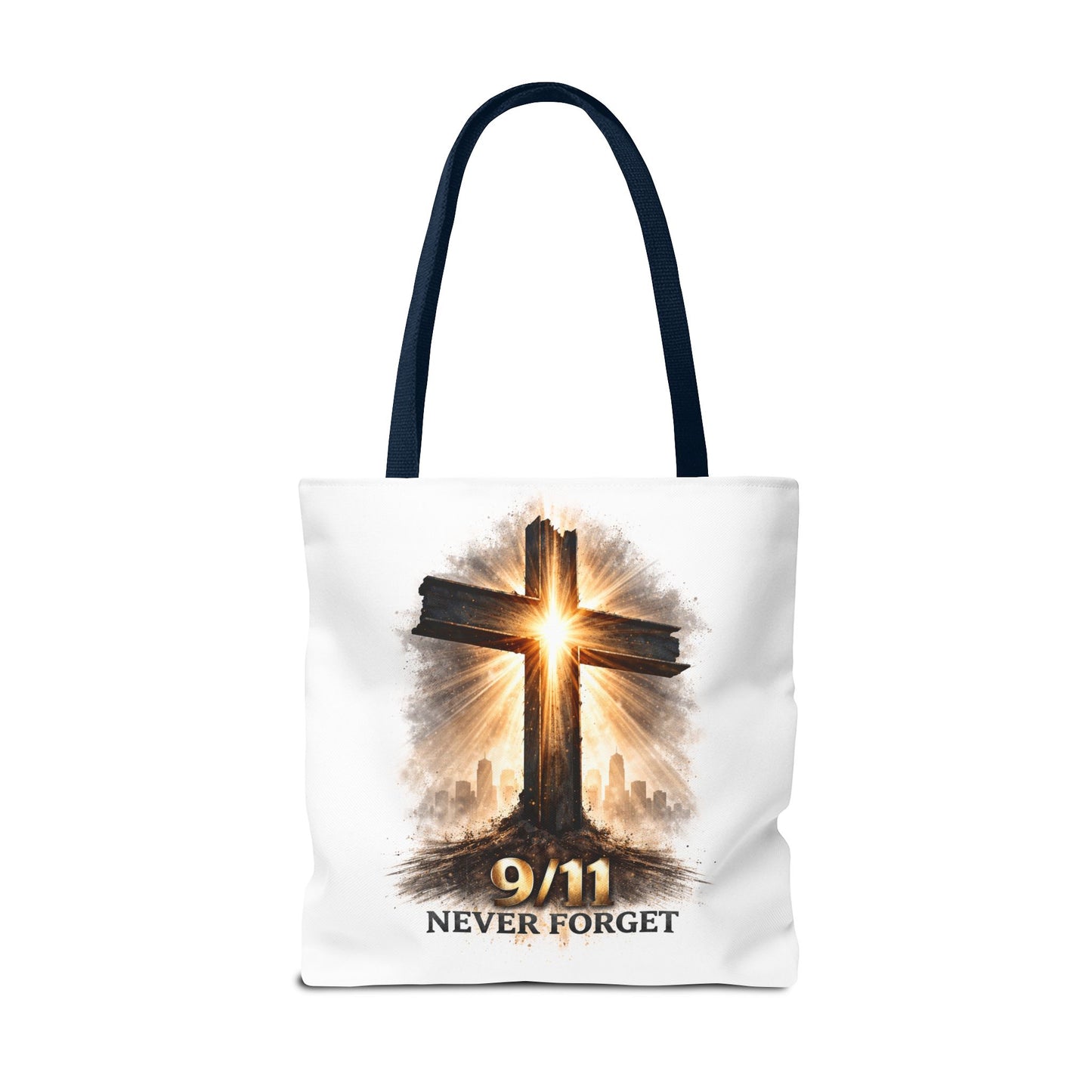 9/11 Never Forget Cross Memorial Tote Bag — Patriotic Remembrance Shopper