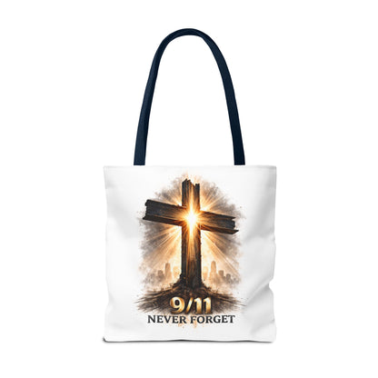 9/11 Never Forget Cross Memorial Tote Bag — Patriotic Remembrance Shopper