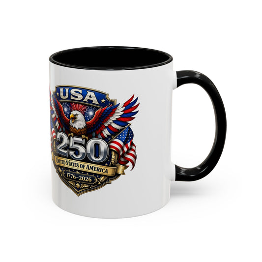 USA 250th Anniversary Accent Coffee Mug – Patriotic Eagle & Flag 1776–2026