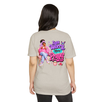 Less Worry More Prayer Tee — Inspirational Christian Graphic T-Shirt