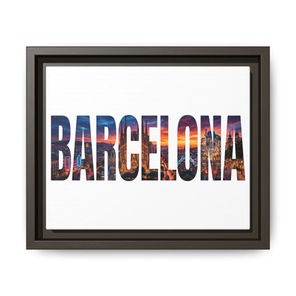 Barcelona Photo-Text Matte Canvas Print — Framed Cityscape Wall Art