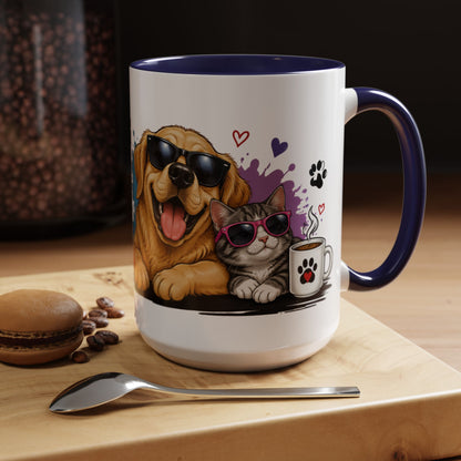 Dog and Cat Coffee Mug – "Life is Better with a Cat" Accent Ceramic Mug