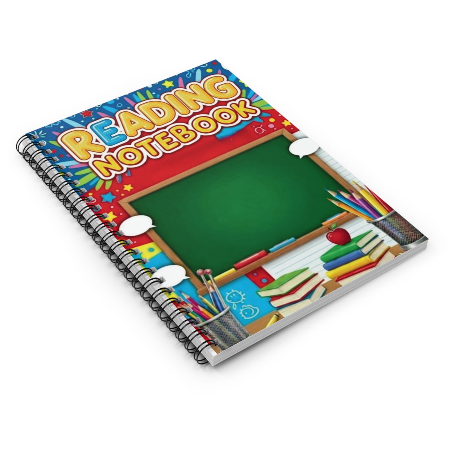 Reading Notebook Spiral Journal — Kids Classroom Chalkboard Design (Ruled)