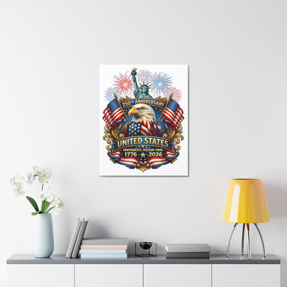 United States 250th Anniversary Stretched Canvas – 1776–2026 Eagle & Statue of Liberty Patriotic Wall Art
