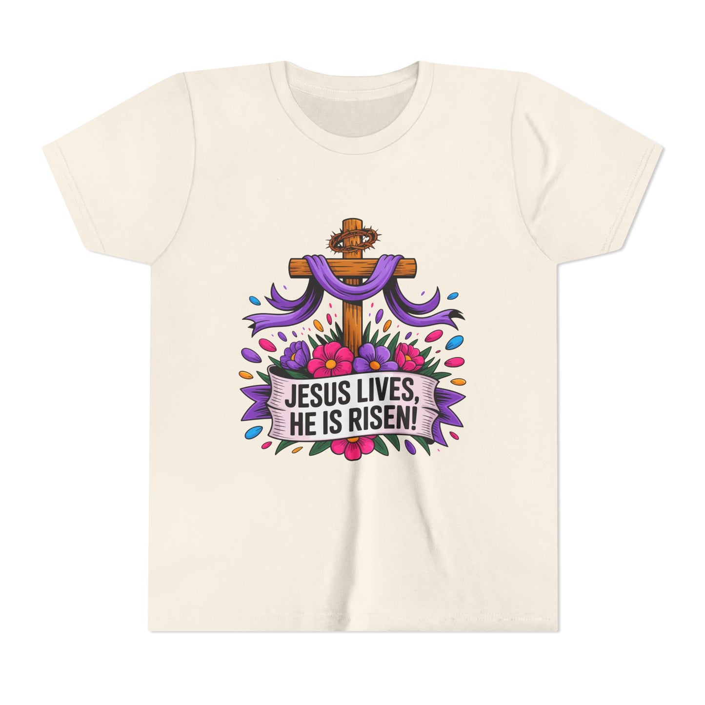 Youth Tee — "Jesus Lives, He Is Risen!" Easter Christian Tee