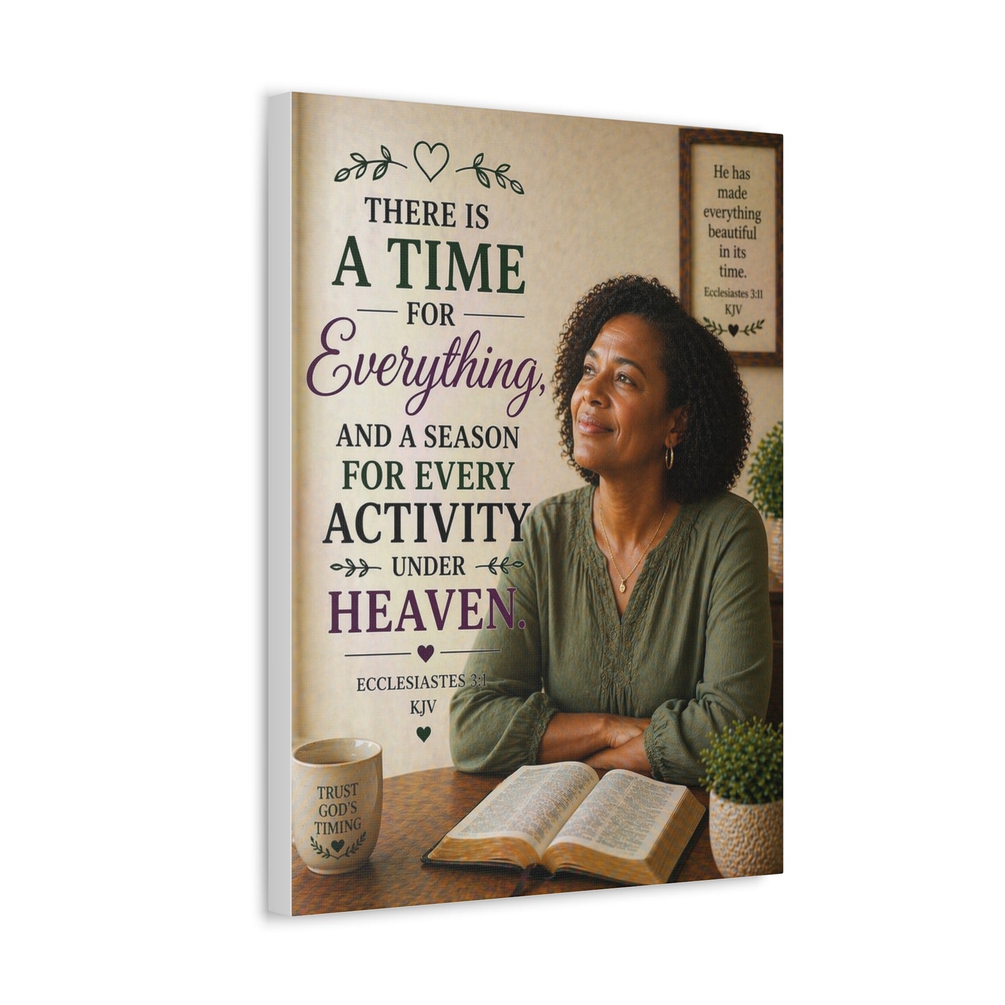 Religious Wall Art Stretched Canvas – "There Is A Time For Everything" Ecclesiastes Inspirational Bible Verse Decor