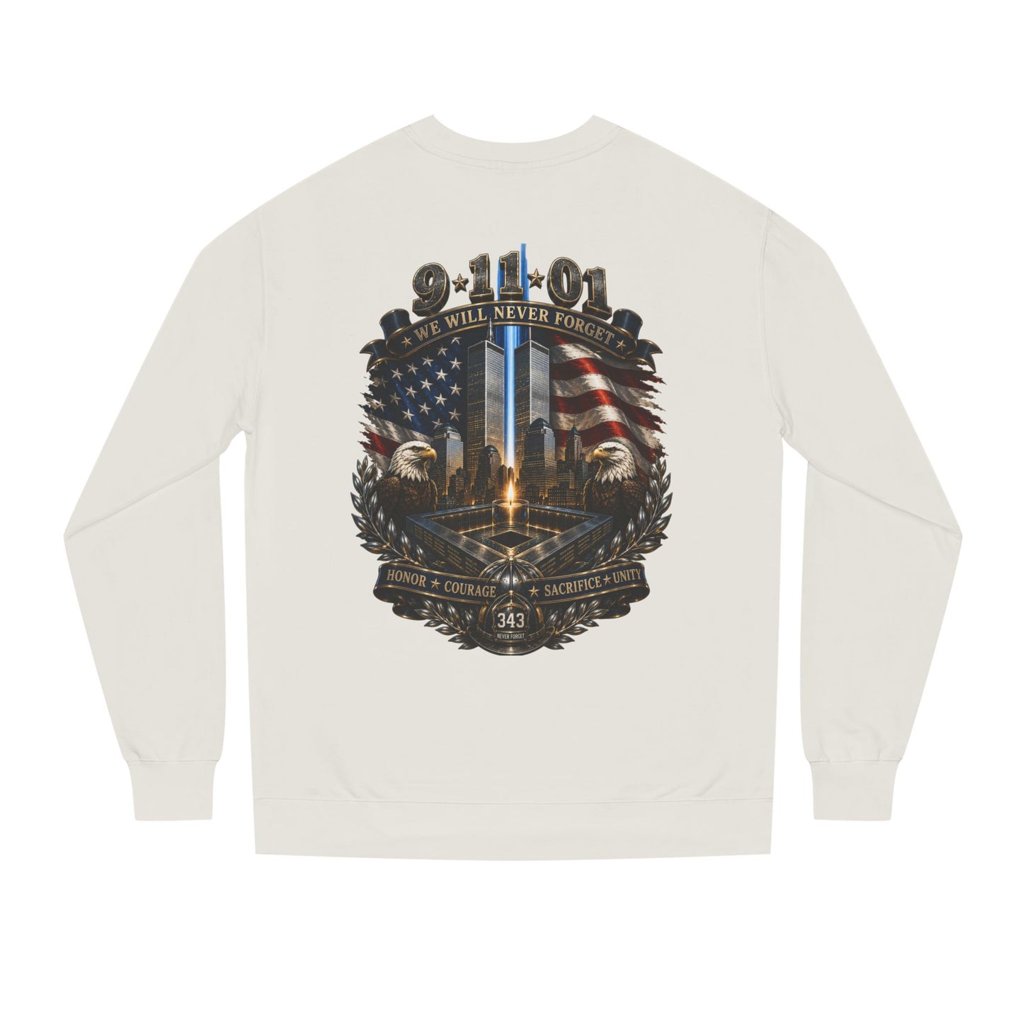 9/11 Memorial Sweatshirt — "We Will Never Forget" Tribute Crewneck