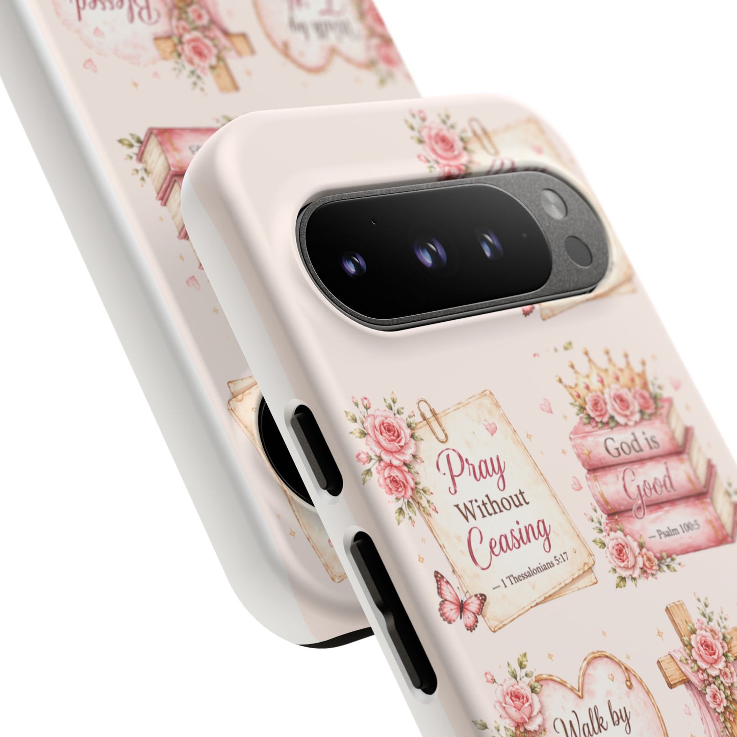 Christian Floral Phone Case — "Pray Without Ceasing" Faith Cross Design