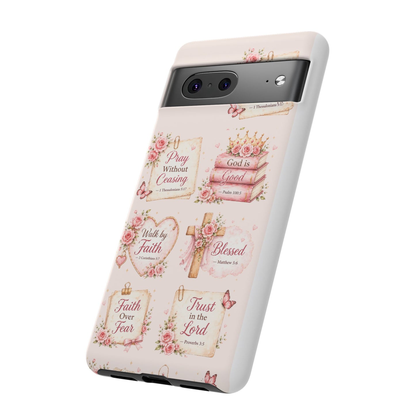 Christian Floral Phone Case — "Pray Without Ceasing" Faith Cross Design