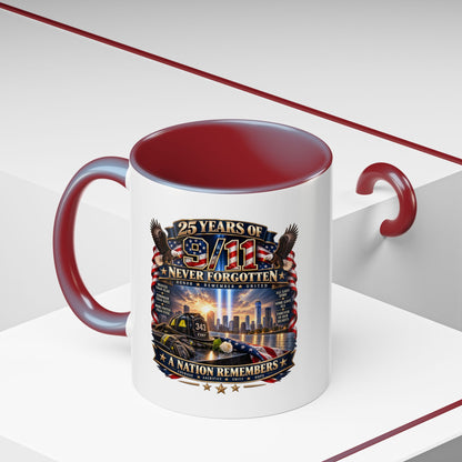 9/11 Memorial Coffee Mug — "25 Years of Never Forgotten" Patriot Tribute