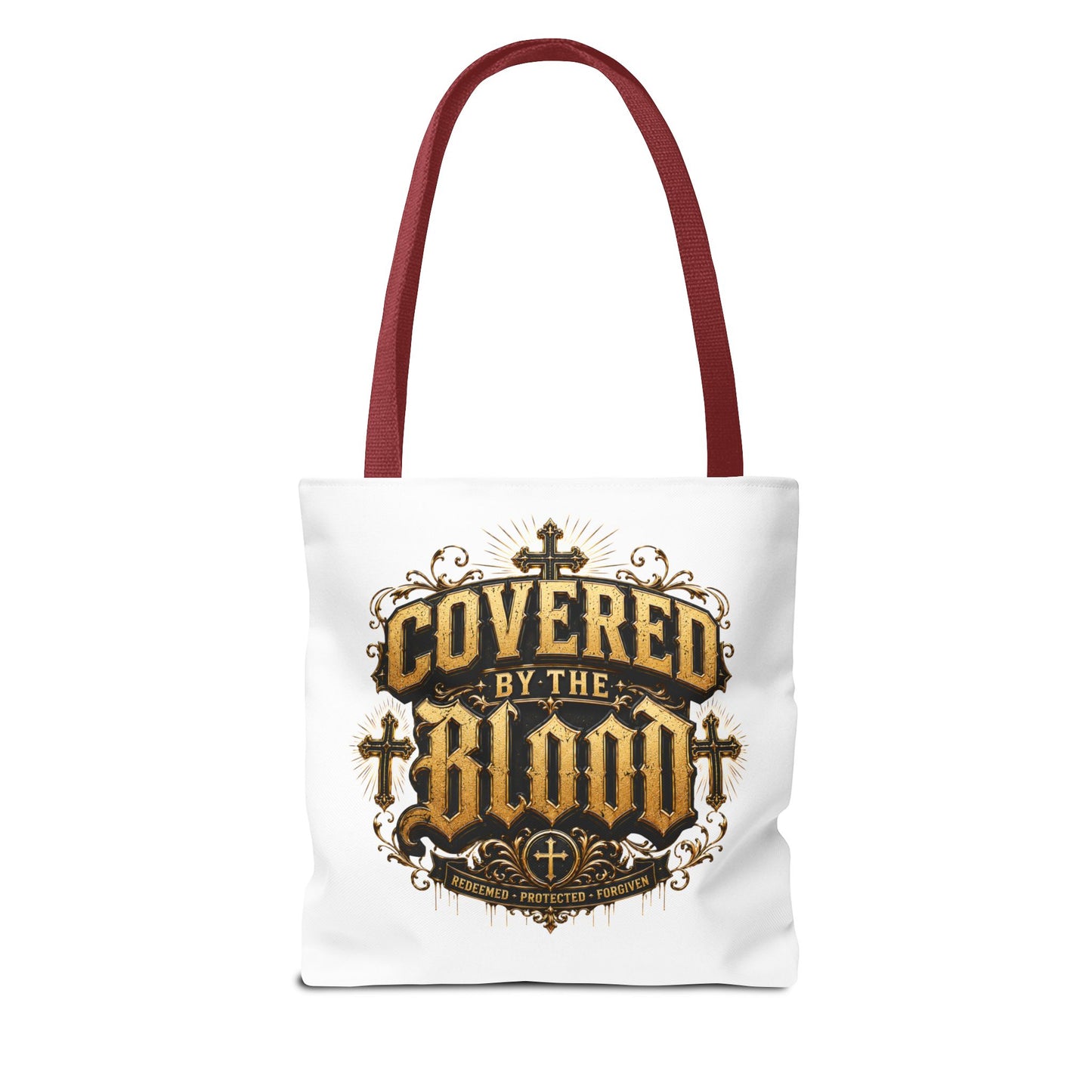 Covered by the Blood Tote Bag — Christian Cross Faith Canvas Tote