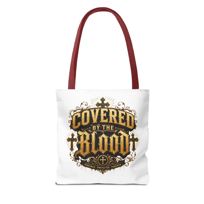 Covered by the Blood Tote Bag — Christian Cross Faith Canvas Tote