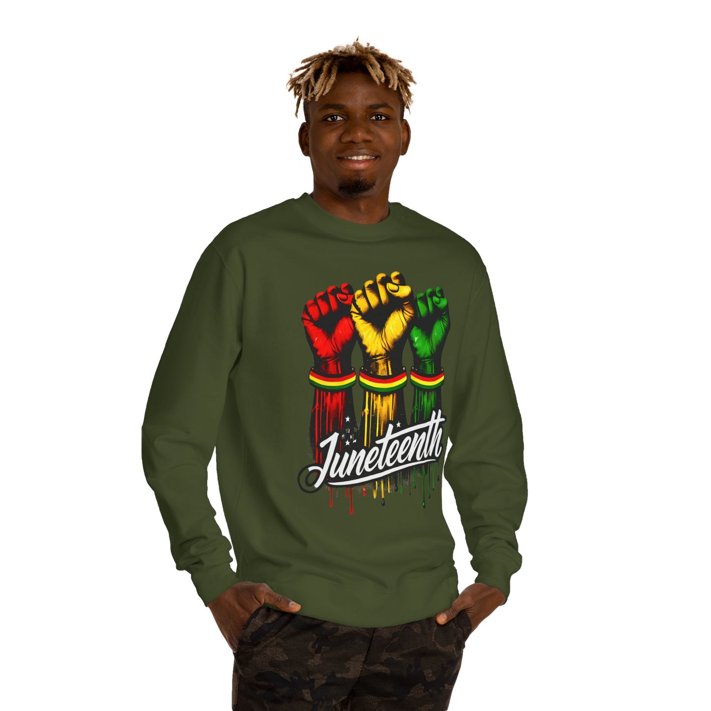 Juneteenth Fist Sweatshirt – Black Power Red Yellow Green Pride Crewneck