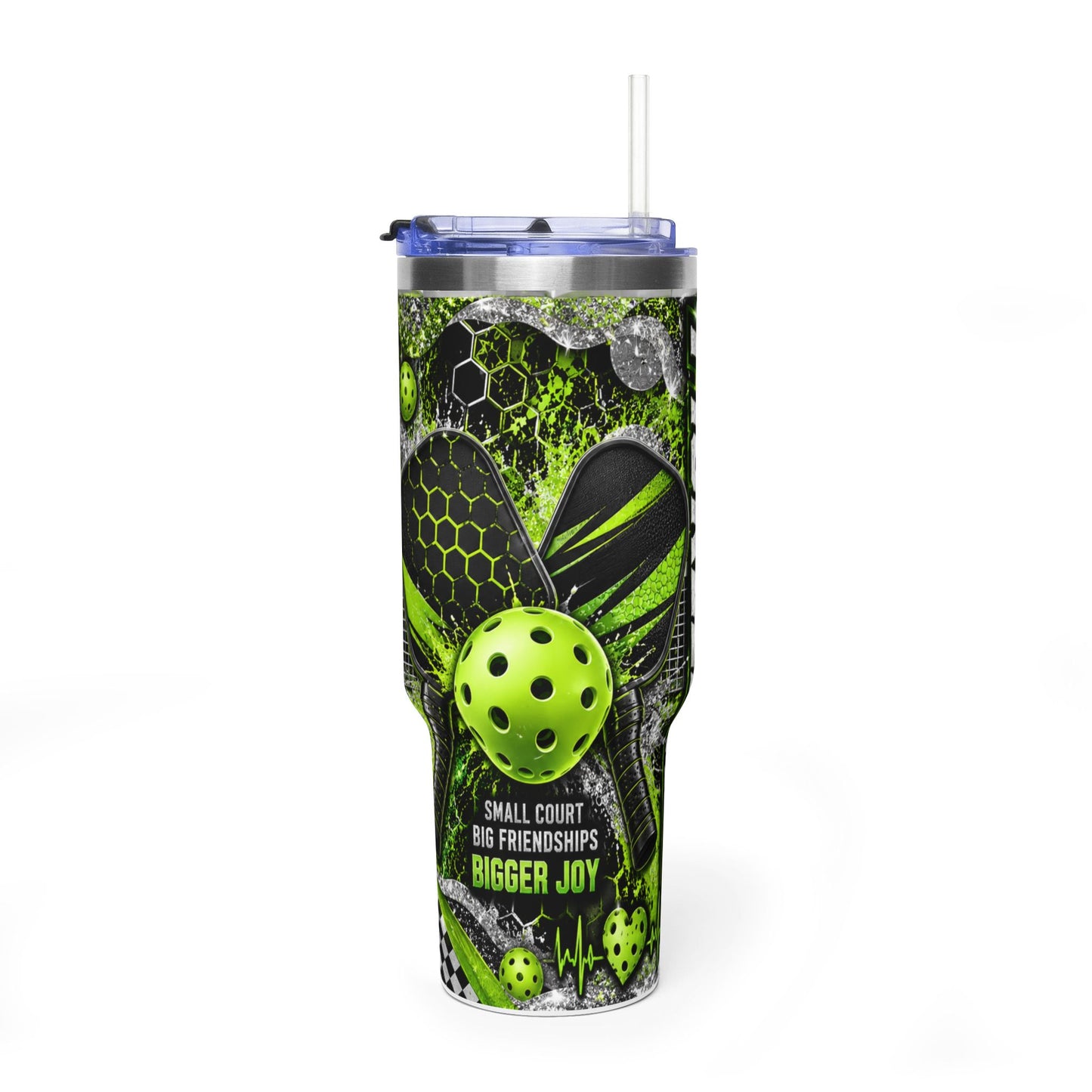 40oz Pickleball Tumbler - "Small Court, Big Friendships, Bigger Joy" Vacuum Insulated Cup