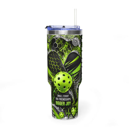 40oz Pickleball Tumbler - "Small Court, Big Friendships, Bigger Joy" Vacuum Insulated Cup