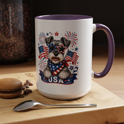 Patriotic Schnauzer Coffee Mug – USA Flag, Fireworks Accent Mug (11/15oz)