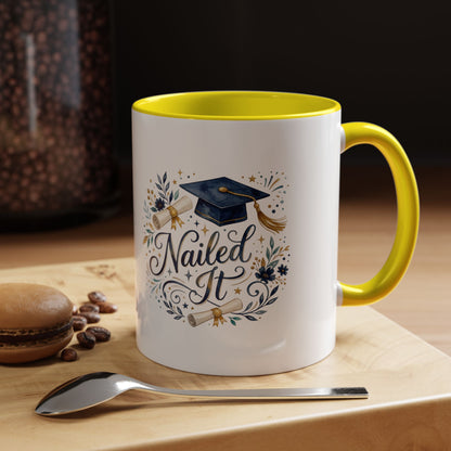 Nailed It Graduation Coffee Mug – Navy Cap & Floral 11/15oz Accent Mug