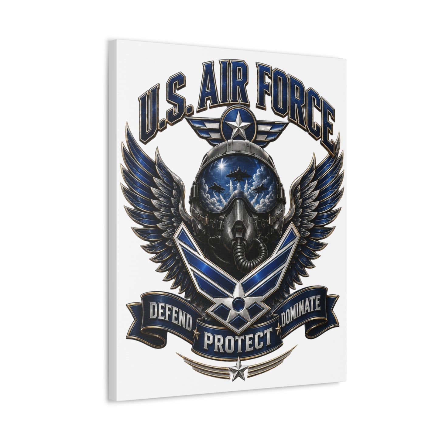 U.S. Air Force Canvas Wall Art – "Defend Protect Dominate" Military Aviation Stretched Canvas