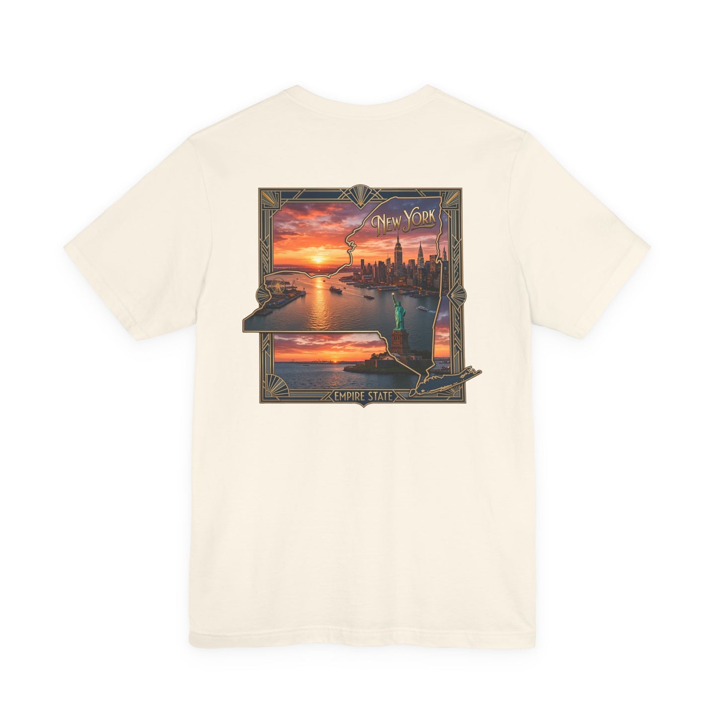 New York Sunset Skyline Tee — Statue of Liberty Vintage Travel T‑Shirt