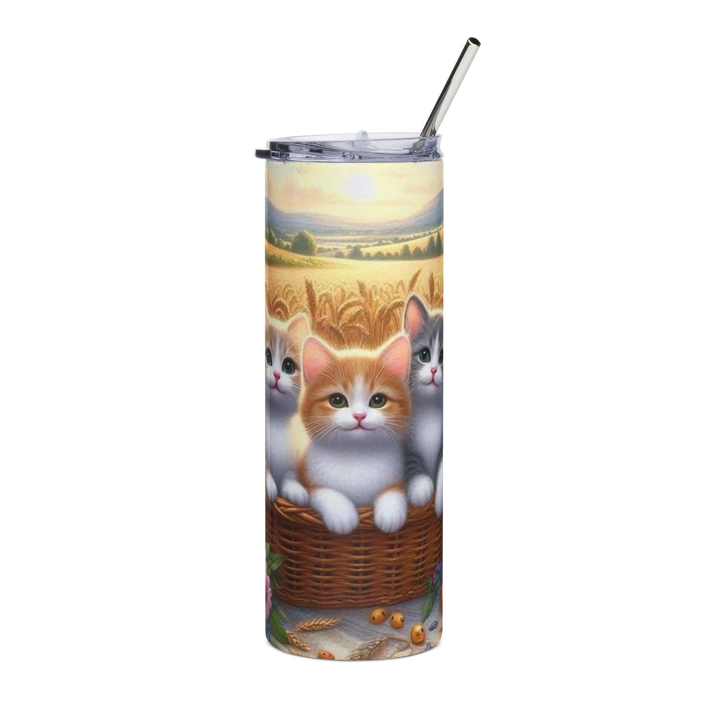 20oz Stainless Tumbler — Cute Kittens in Basket Scenic Farmhouse Design