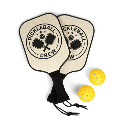 Pickleball Paddle Set — 'Pickleball Crew' Wooden Paddles with Balls
