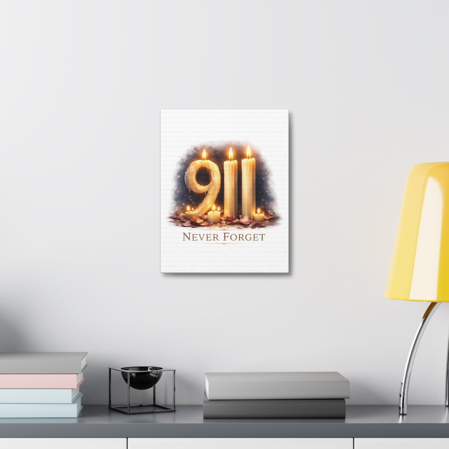 9/11 Never Forget Candle Memorial Stretched Canvas