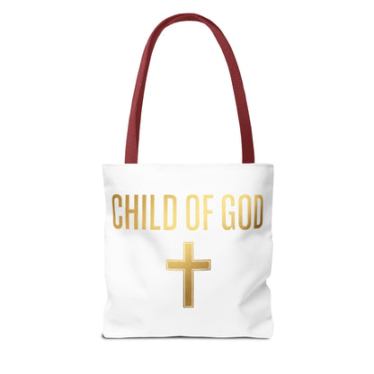 Child of God Tote Bag — Gold Cross Religious Canvas Tote