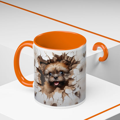 Puppy Breaking Through Accent Coffee Mug — Cute Dog 11/15oz Gift