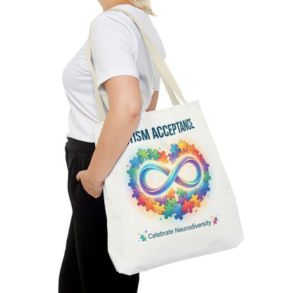 Autism Acceptance Tote Bag — Rainbow Neurodiversity Infinity Puzzle Design