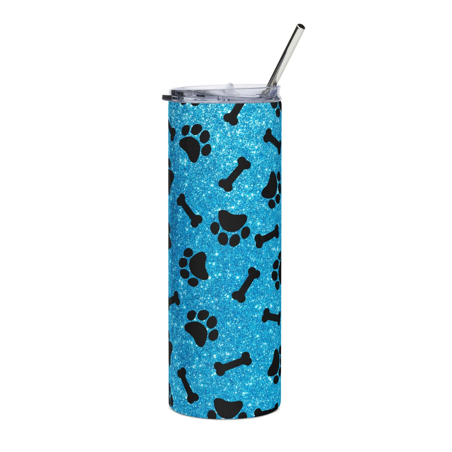 Pet Paw Print 20oz Stainless Tumbler — Blue Dog Bone & Paw Pattern